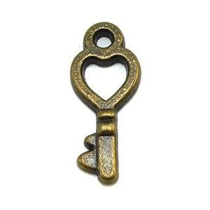 12pcs Heart Key Charms bronze tone‎ metal, valentines day, jewelry making